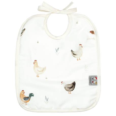 Bavoir à nouer en coton gallina Écru – motif poules champêtre 1 - vertbaudet enfant 