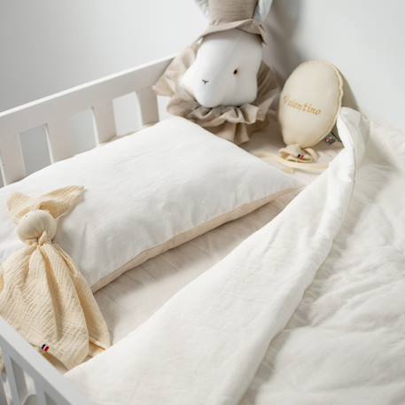 Couette et oreiller - prêt à dormir en lin Beige+Écru+Vert de gris 1 - vertbaudet enfant 