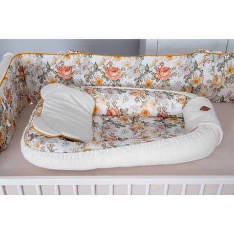 Cocon bébé matelassé - nid réducteur de lit néo vintage Néo vintage imprimé floral, beige, blanc 4 - vertbaudet enfant 