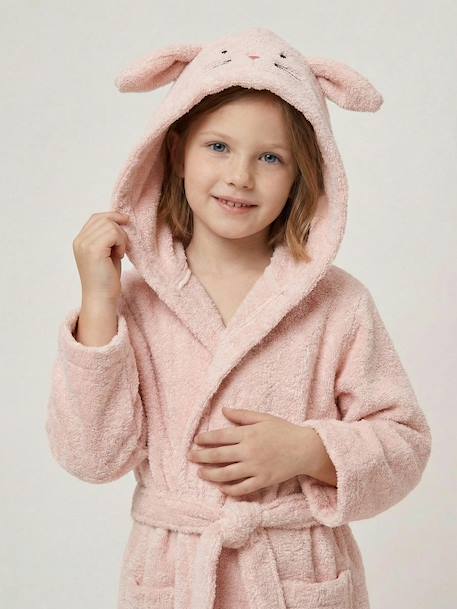Peignoir enfant LAPIN coton recyclé personnalisable rose poudré 1 - vertbaudet enfant 