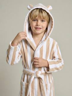 Linge de maison et décoration-Linge de bain-Peignoir enfant rayé Ours personnalisable, avec coton recyclé