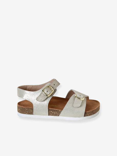 Sandales cuir boucles or+rose pâle 2 - vertbaudet enfant 