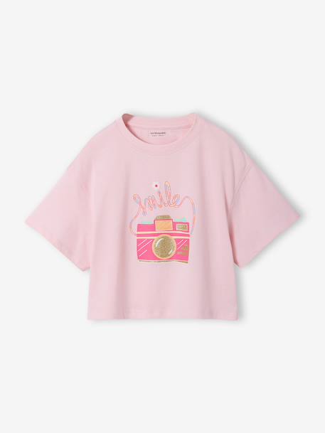 T-shirt fille cropped manches courtes beige+écru+rayé violet+rose poudré 17 - vertbaudet enfant 