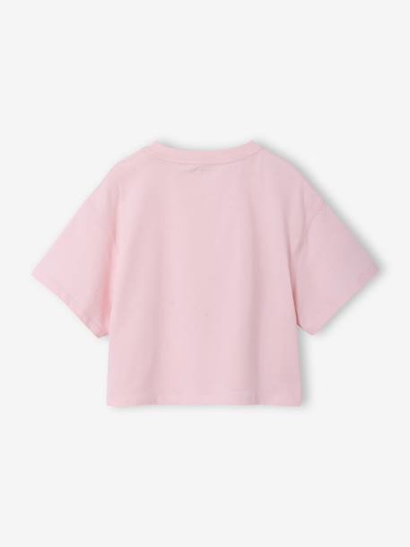 T-shirt fille cropped manches courtes beige+écru+rayé violet+rose poudré 18 - vertbaudet enfant 