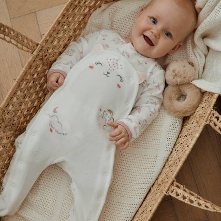Pyjama bébé en velours ouverture pont miss chatchatchat Ecru 6 - vertbaudet enfant 