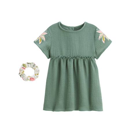 Robe enfant en gaze de coton + chouchou pivoina Kaki 2 - vertbaudet enfant 