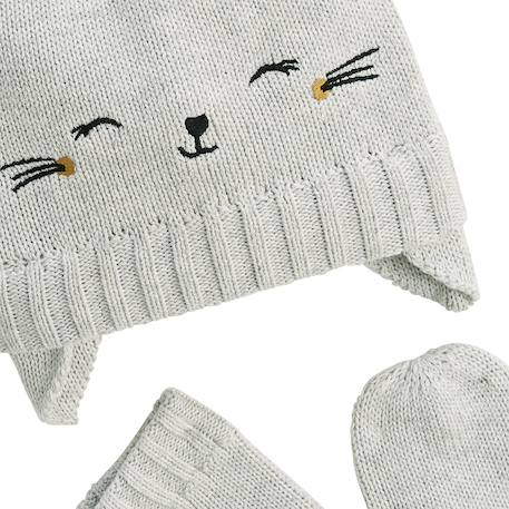 Bonnet bébé et moufles en tricot esmée Gris 3 - vertbaudet enfant 