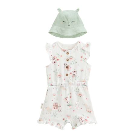 Combishort bébé + chapeau en gaze de coton arya Ecru 2 - vertbaudet enfant 