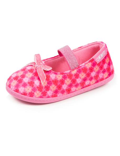Chaussons ballerines velours, maintien souple, facile à enfiler, semelle flexible Fleurs rose 6 - vertbaudet enfant 