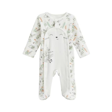 Pyjama bébé en velours ouverture pont frimousse Ecru 2 - vertbaudet enfant 