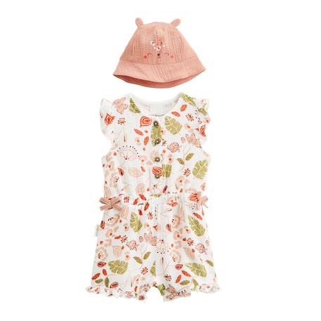 Combishort bébé + chapeau en gaze de coton mindanao Rose 2 - vertbaudet enfant 