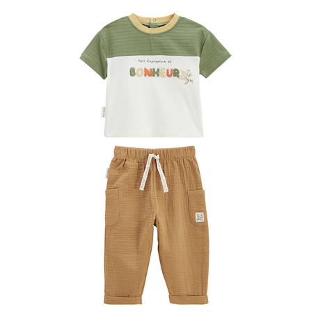 Ensemble enfant t-shirt et pantalon en gaze de coton gabin Camel 2 - vertbaudet enfant 