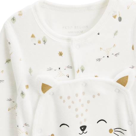 Pyjama bébé en velours ouverture pont bisous Ecru 4 - vertbaudet enfant 