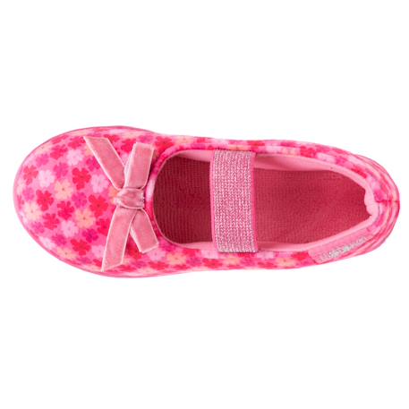 Chaussons ballerines velours, maintien souple, facile à enfiler, semelle flexible Fleurs rose 2 - vertbaudet enfant 