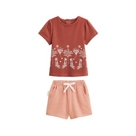 Ensemble enfant t-shirt et short en gaze de coton fiesta Terracotta 2 - vertbaudet enfant 