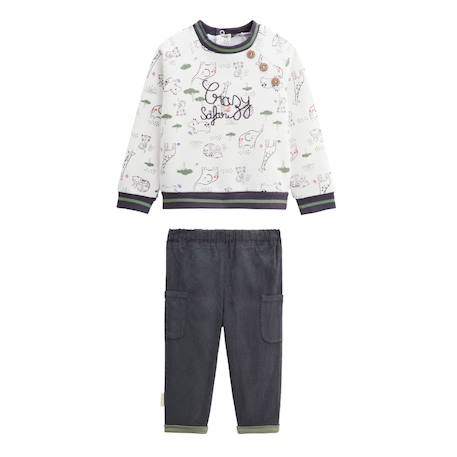 Ensemble bébé sweat-shirt en molleton et pantalon en velours crazy safari Kaki 2 - vertbaudet enfant 
