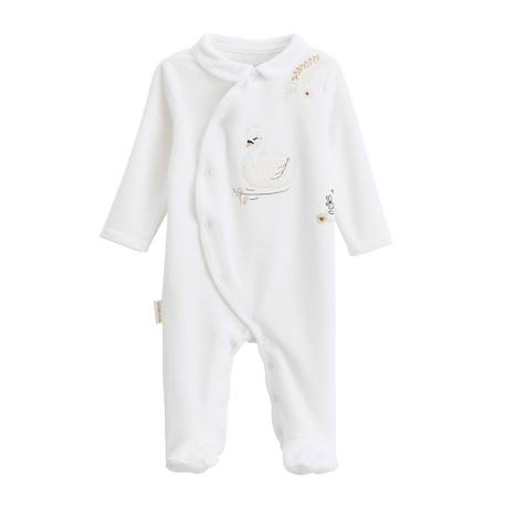 Pyjama bébé en velours ouverture croisée perle Ecru 2 - vertbaudet enfant 