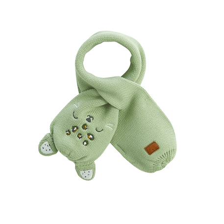 Ensemble bonnet, moufles et écharpe bébé en tricot boavista Kaki 6 - vertbaudet enfant 