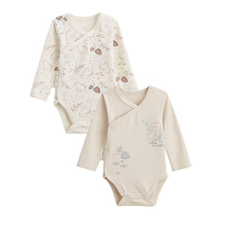 Lot de 2 bodies bébé manches longues ouverture croisée câlins Ecru 2 - vertbaudet enfant 