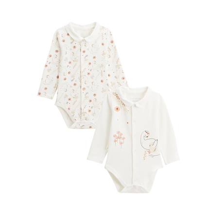 Lot de 2 bodies bébé manches longues ouverture croisée perle Ecru 2 - vertbaudet enfant 