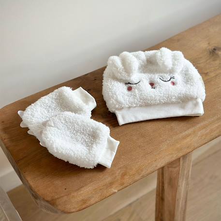 Bonnet bébé en sherpa + moufles alaska Ecru 6 - vertbaudet enfant 
