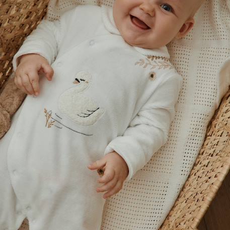 Pyjama bébé en velours ouverture croisée perle Ecru 6 - vertbaudet enfant 