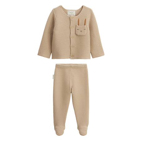 Ensemble gilet et pantalon avec pieds bébé en tricot hello baby Sable 2 - vertbaudet enfant 