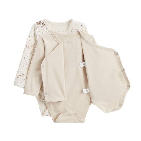 Lot de 2 bodies bébé manches longues ouverture croisée câlins Ecru 3 - vertbaudet enfant 