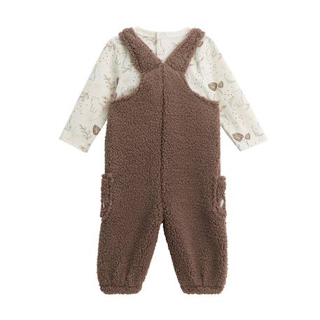 Ensemble salopette bébé en sherpa et t-shirt câlins Marron 3 - vertbaudet enfant 