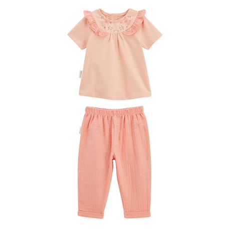 Ensemble enfant t-shirt et pantalon en gaze de coton santa giulia Corail 2 - vertbaudet enfant 