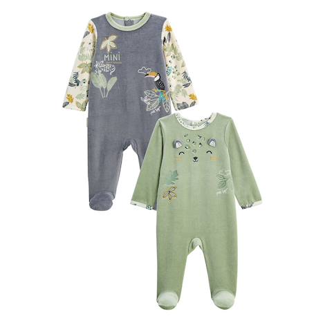 Lot de 2 pyjamas bébé en velours boavista Kaki 2 - vertbaudet enfant 