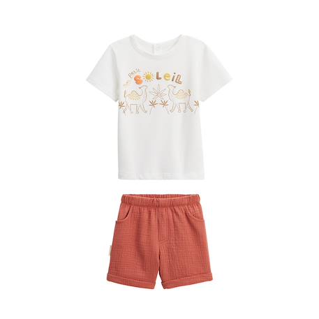 Ensemble enfant t-shirt et short en gaze de coton liwa Ecru 2 - vertbaudet enfant 