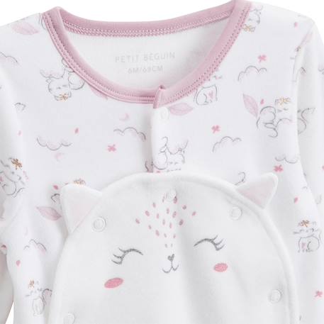 Pyjama bébé en velours ouverture pont miss chatchatchat Ecru 4 - vertbaudet enfant 