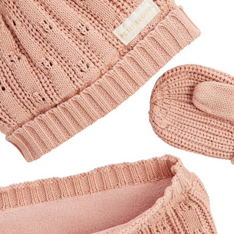Ensemble bonnet, moufles et cache-cou enfant en tricot esmée Rose 3 - vertbaudet enfant 