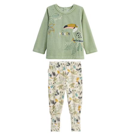 Pyjama bébé 2 pièces en velours avec pieds retroussables boavista Kaki 2 - vertbaudet enfant 