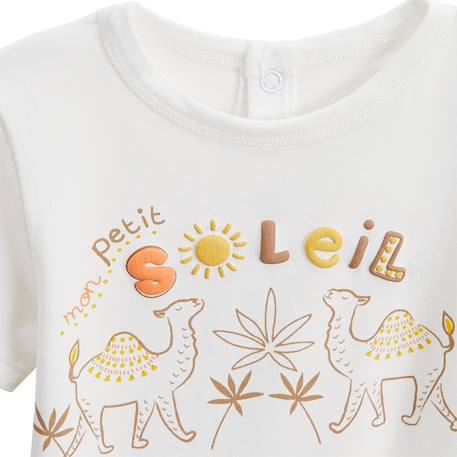 Ensemble bébé t-shirt et short en gaze de coton liwa Ecru 3 - vertbaudet enfant 