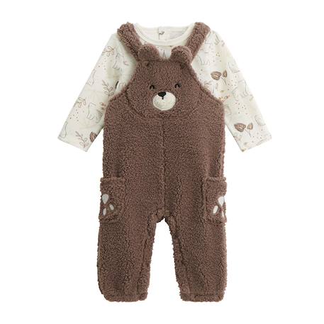 Ensemble salopette bébé en sherpa et t-shirt câlins Marron 2 - vertbaudet enfant 