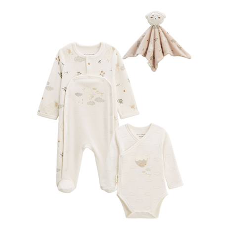 Kit naissance 3 pièces pyjama, body et doudou bébé câlins Ecru 2 - vertbaudet enfant 