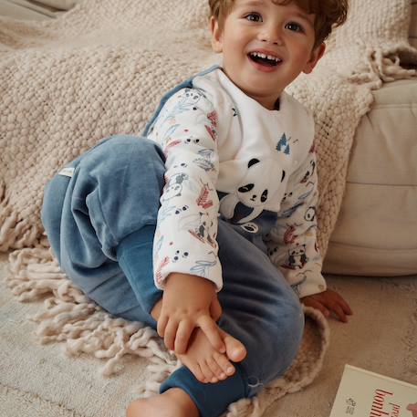 Turbulette d'hiver en velours avec pieds retroussables et manches amovibles tao Bleu 6 - vertbaudet enfant 
