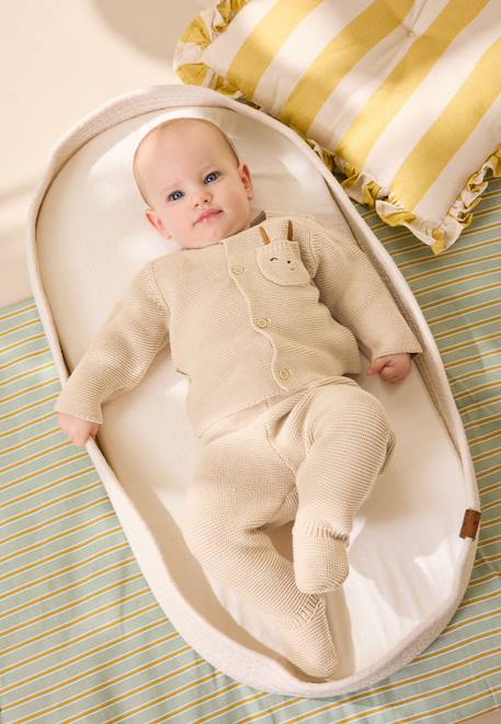Ensemble gilet et pantalon avec pieds bébé en tricot hello baby Sable 1 - vertbaudet enfant 