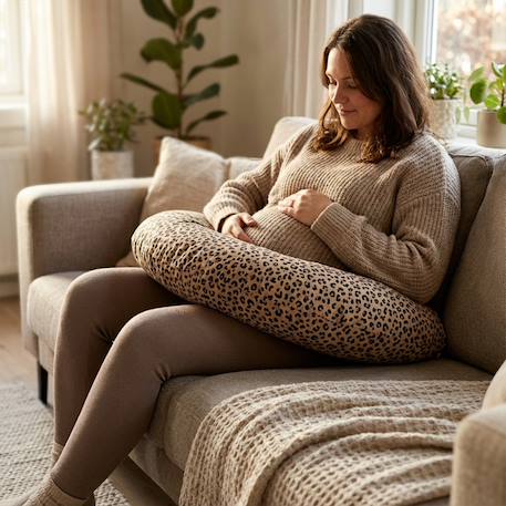 Babysom - coussin de maternité 3 en 1 : grossesse, allaitement &amp$ repos bébé - housse double gaze en coton - motif léopard - xxl Multicolore 6 - vertbaudet enfant 