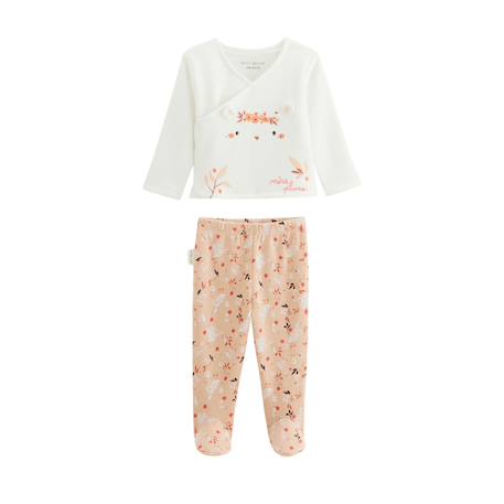 Ensemble bébé gilet et pantalon en coton nid d'abeille miss plume Ecru 2 - vertbaudet enfant 