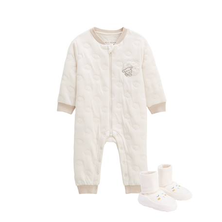 Combinaison bébé en molleton et chaussons câlins Ecru 2 - vertbaudet enfant 