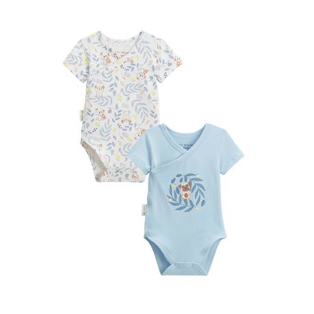 Lot de 2 bodies bébé manches courtes ouverture croisée zeste d'amour Bleu 2 - vertbaudet enfant 