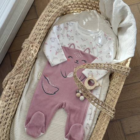 Pyjama bébé en velours ouverture zippée miss chatchatchat Rose 6 - vertbaudet enfant 