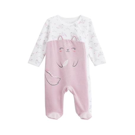 Pyjama bébé en velours ouverture zippée miss chatchatchat Rose 2 - vertbaudet enfant 