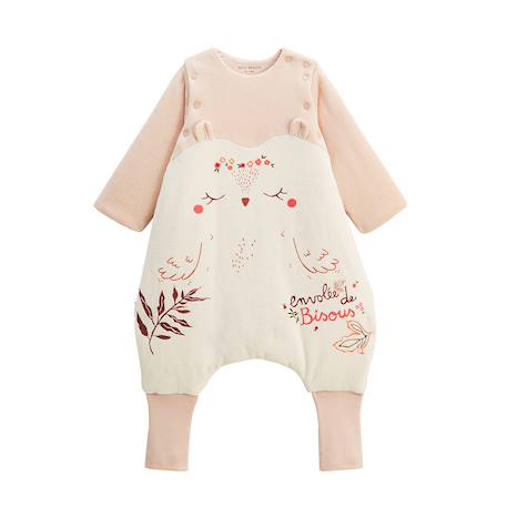 Turbulette d'hiver en velours avec pieds retroussables et manches amovibles manouk Ecru 2 - vertbaudet enfant 