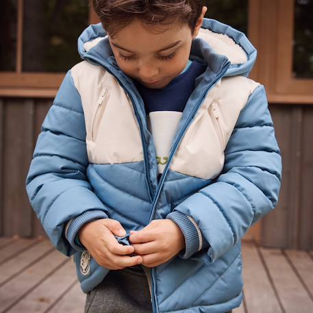Doudoune enfant imperméable doublée polaire avec capuche tao Bleu 6 - vertbaudet enfant 