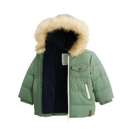 Doudoune enfant imperméable doublée sherpa avec capuche anouk Kaki 4 - vertbaudet enfant 