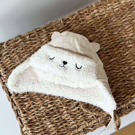 Chapka bébé en velours côtelé gribouille Ecru 4 - vertbaudet enfant 
